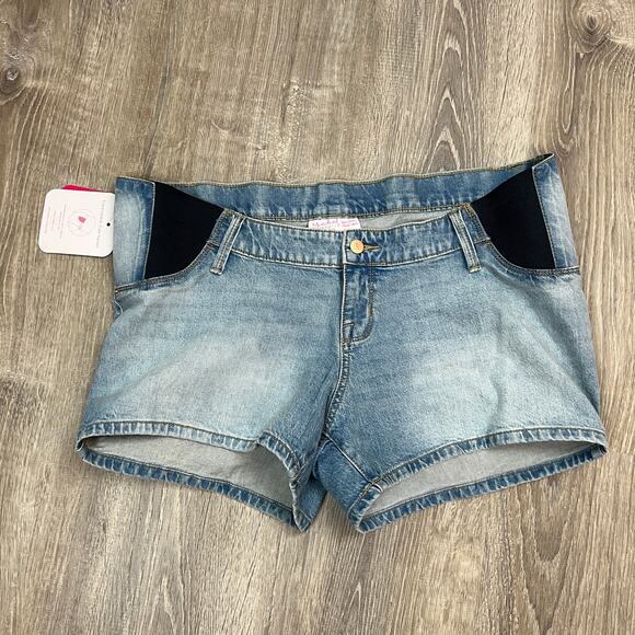 Isabel Maternity Side Panel Midi Light Wash Jean Shorts - Size 12/31 - NWT - Picture 8 of 8